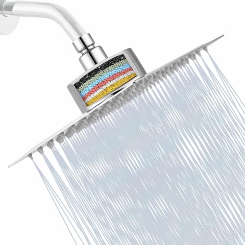 Katezon Duschkopf mit Filter, Hochdruck-Duschkopf mit Filter für Hartes Wasser, Entfernt Chlor und Schadstoffe, 20 cm Quadratischer Regenduschkopf (Chrom) von Katezon