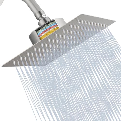 Katezon Duschkopf mit Filter, Hochdruck-Duschkopf mit Filter für Hartes Wasser, Entfernt Chlor und Schadstoffe, 20 cm Quadratischer Regenduschkopf (Gebürstetes Nickel) von Katezon