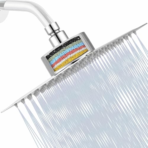 Katezon Duschkopf mit Filter, Hochdruck-Duschkopf mit Filter für Hartes Wasser, Entfernt Chlor und Schadstoffe, 25 cm Quadratischer Regenduschkopf (Chrom) von Katezon