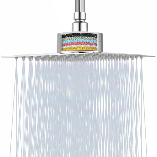 Katezon Duschkopf mit Filter, Hochdruck-Duschkopf mit Filter für Hartes Wasser, Entfernt Chlor und Schadstoffe, 30 cm Quadratischer Regenduschkopf (Chrom) von Katezon