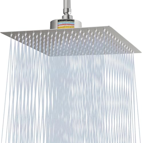 Katezon Duschkopf mit Filter, Hochdruck-Duschkopf mit Filter für Hartes Wasser, Entfernt Chlor und Schadstoffe, 30 cm Quadratischer Regenduschkopf (Gebürstetes Nickel) von Katezon