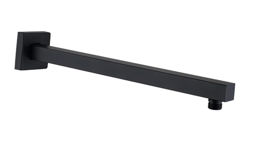 Katezon Quadratischer Duscharm mit Flansch, aus Massivem Edelstahl, 40 cm Duschkopf Verlängerung Extender Rohrarm, Wandmontage für Feste Badezimmer Duschkopf (Mattschwarz) von Katezon