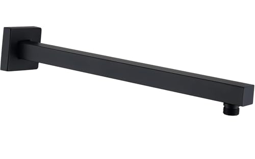 Katezon Quadratischer Duscharm mit Flansch, aus Massivem Edelstahl, 50 cm Duschkopf Verlängerung Extender Rohrarm, Wandmontage für Feste Badezimmer Duschkopf (Mattschwarz) von Katezon