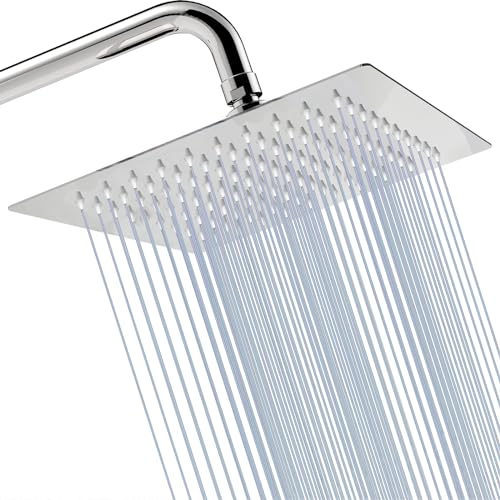 Katezon Regenduschkopf, quadratischer Hochdruck-Regenduschkopf aus Edelstahl mit hohem Durchfluss, fantastisches Duscherlebnis auch bei geringem Wasserdurchfluss (20cm Chromoberfläche) von Katezon