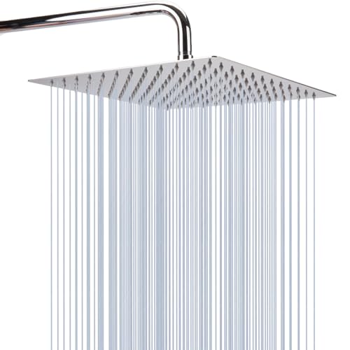 Katezon Regenduschkopf, quadratischer Regenduschkopf aus Edelstahl mit hohem Durchfluss, Wasserfall-Badewannen-Duschkörperabdeckung, Decken- oder Wandmontage (25cm Chromoberfläche) von Katezon