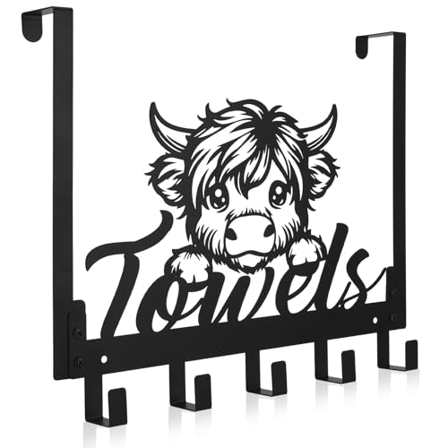 Kathfly Highland Cow Türhaken, Highland Cow Handtuchhaken, strapazierfähig, zum Aufhängen an der Tür, 5 Kleiderhaken für Schlafzimmer, Badezimmer, Küche, Schwarz von Kathfly