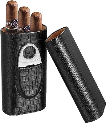 Kathlen Zigarrenetui - Tragbare Leder Zigarrenbox mit Zedernholz ausgekleidet Zigarrenbox mit Cup (für 3 Zigarren)(Schwarz) von Kathlen