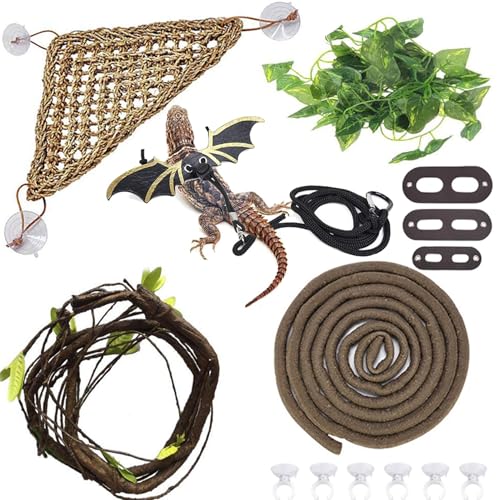 Kathson Bartagame Aquarium Zubehör Eidechse Große Hängematte Dschungel Kletterer Reben Flexible Blätter Biegsame Rebe Künstlicher Zweig Lebensraum Reptil Dekor für Chamäleon Eidechsen Gecko von Kathson
