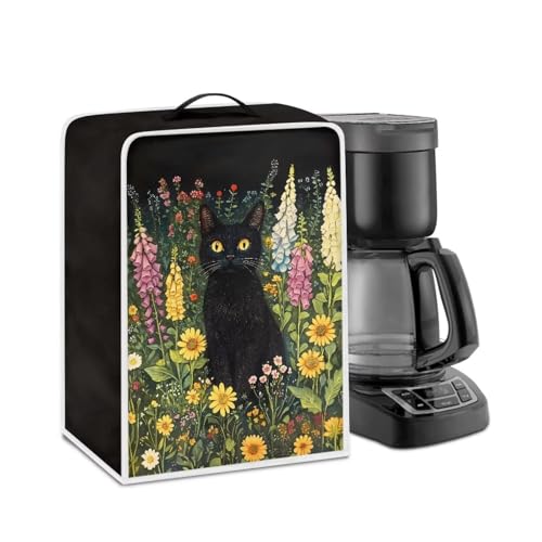 Kathyboom Kaffeemaschinen-Abdeckungen mit Griff oben, schwarze Katze, Blumendruck, waschbar, staubabweisend, resistent gegen Fingerabdrücke, Mixer, Staubschutz, kompatibel mit den meisten Kathyboom Kaffeemaschinen-Abdeckungen mit Griff oben, schwarze Katze, Blumendruck, waschbar, staubabweisend, resistent gegen Fingerabdrücke, Mixer, Staubschutz, kompatibel mit den meisten von Kathyboom