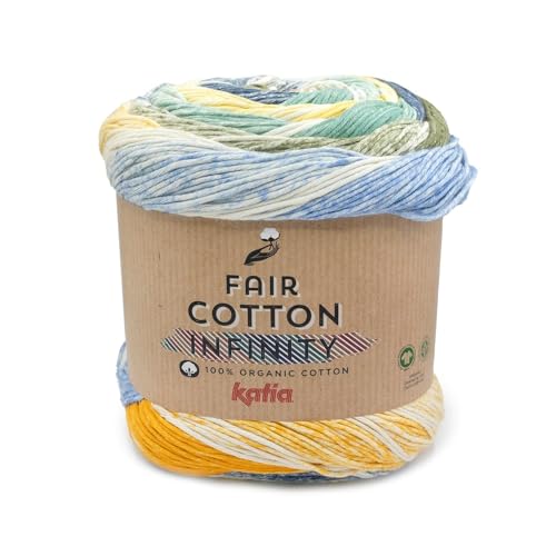 Katia FAIR COTTON INFINITY Knäuel 200 Gramm und 600 Meter (blau-gelb-khaki (106)) von Katia