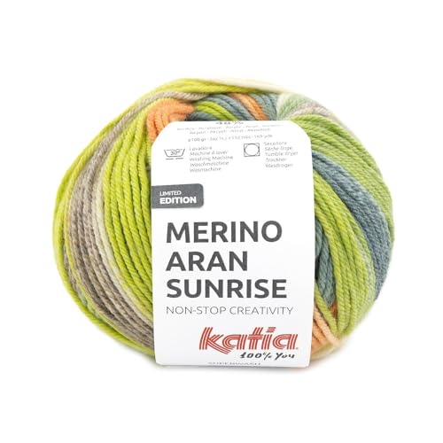 Katia Merino ARAN SUNRISE 100 g und 155 m Knäuel (grünlich-orange-Pistazie(301)) von Katia