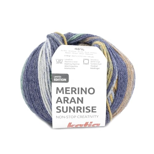 Katia Merino ARAN SUNRISE 100g und 155m Knäuel (Blau-Grün-Ocker (307)) von Katia