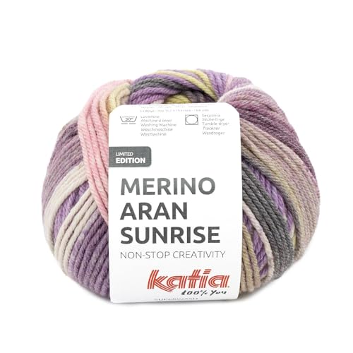 Katia Merino ARAN SUNRISE 100g und 155m Knäuel (Lila-Rosa-Gelbgrün (304)) von Katia