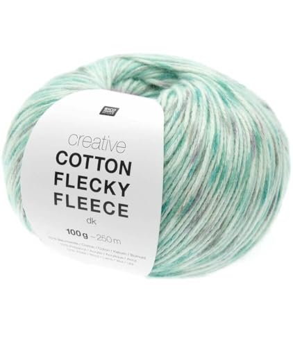 Rico Design 100g Creative Cotton Flecky Fleece dk - Farbe: 12 - türkis - einfarbiger Flausch in den bedruckte Baumwollfäden hineingearbeitet sind von Katia