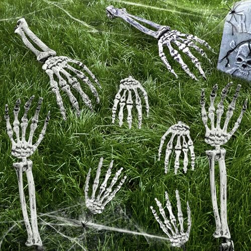 Katieyca Halloween-Skeletthände, Hofpfähle, weiß, Kunststoff, Bodenpfahl, Dekorationen für den Außenbereich, Garten, Party-Requisiten, gruselige Rasendekoration von Katieyca