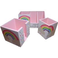 Set Stifteboxen, Zettelbox Regenbogen Aus Holz Als Ordnungshelfer Für Den Schreibtisch von KatisCreativWelt