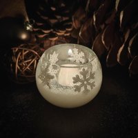Teelichthalter 7x5 cm, Schnee, Winter, Weihnachtsdeko, Weiß, Rund, Kerzenhalter, Tischdeko, Teelicht, Kugel, Schneeflocken, Transparent von KatisKreativesChaos