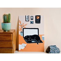 Poster Katze & Laptop, A4, Tierillustration von KatjaRub