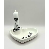 Kerzenhalter Herz Aus Raysin Im Schwarz-Weiß-Design Art. Nr. 095 von KatjasDekoideenShop