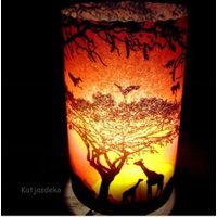 Runde Windlicht Tischdeko Afrika Wilde Tier Servietten Sonnenuntergang Giraffen von Katjasdeko