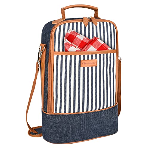 Kato Tirrinia 2 Flaschen Eisbeutel Isolierte Weintasche Tragbare Weintasche mit Tragegurt für Glas Weinglas Kühltasche für Picknickparty BYOB Restaurant Weinprobe Jeansstreifen 24 x 9 x 36 CM von Kato Tirrinia