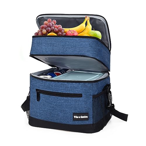 Kato Tirrinia Faltbar Groß Kühltasche 17L（23Dosen), Doppellagige Isoliertasche Lunchtasche Picknicktasche, Groß Wasserdichte Thermotasche für Arbeit Baustelle Auto Strand Picknick, Dunkelblau von Kato Tirrinia