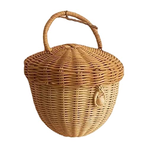 Aufbewahrung Korb, natürliche Hand gewebte runde Rattan Tasche, Pilz-Flip-Cover-Web Dekoration, große Kapazität Handtasche Gelb von Katolang