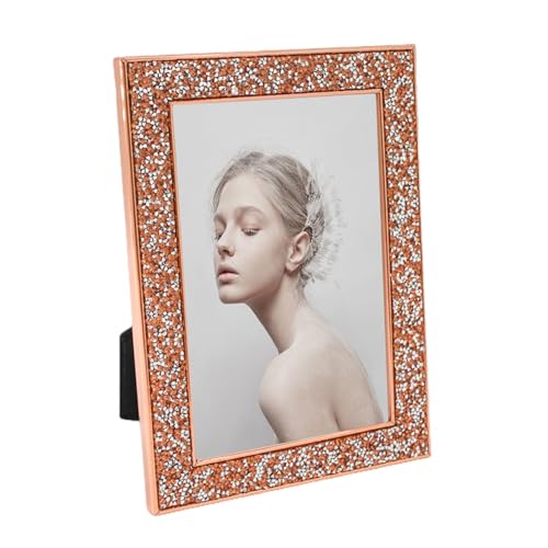 Katolang Bilderrahmen Glänzender Rand aus Metall Fotorahmen für Wand oder Tischplatte Display Luxus Glitzer Wandmontage Display Bildschutz Rahmen Rose Gold 15,2 cm von Katolang