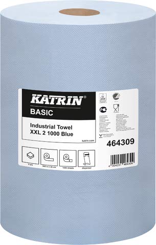 2 Rollen Katrin Basic Industrial towel XXL 2 Blue (Art-Nr.: 464309) Putztuchrolle/Werkstattrolle 2-lagig, 1000 Blatt, blau, Format: 36x38cm von Katrin