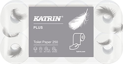 Katrin Toilettenpapier 3-lagig, WC Papier– Katrin Plus Toilet 250 – 8 Rollen, sehr weich, weiß von Katrin