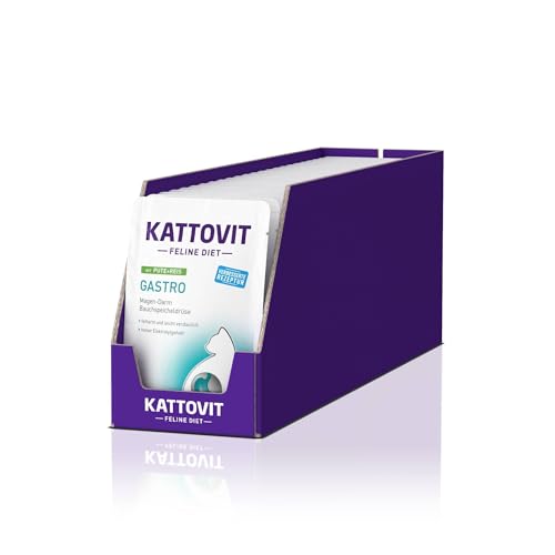 KATTOVIT - Gastro Nassfutter für Katzen | Zur Unterstützung des Magen-Darm-Systems | Diät-Alleinfuttermittel im Frischebeutel für ausgewachsene Katzen | 24 x 85 g Pute mit Reis von Kattovit