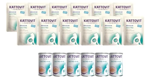 Kattovit Feline Diet Gastro Multipack Ente & Reis | 12 x 85g Nassfutter & 6 x 135ml Drink | Für Katzen mit Gastro-intestinalen Problemen | fettarm und leicht verdaulich Kattovit Feline Diet Gastro Multipack Ente & Reis | 12 x 85g Nassfutter & 6 x 135ml Drink | Für Katzen mit Gastro-intestinalen Problemen | fettarm und leicht verdaulich von Kattovit