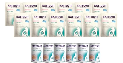 Kattovit Feline Diet Gastro Multipack Lachs & Reis | 12 x 85g Nassfutter & 6 x 135ml Drink | Für Katzen mit Gastro-intestinalen Problemen | fettarm und leicht verdaulich Kattovit Feline Diet Gastro Multipack Lachs & Reis | 12 x 85g Nassfutter & 6 x 135ml Drink | Für Katzen mit Gastro-intestinalen Problemen | fettarm und leicht verdaulich von Kattovit