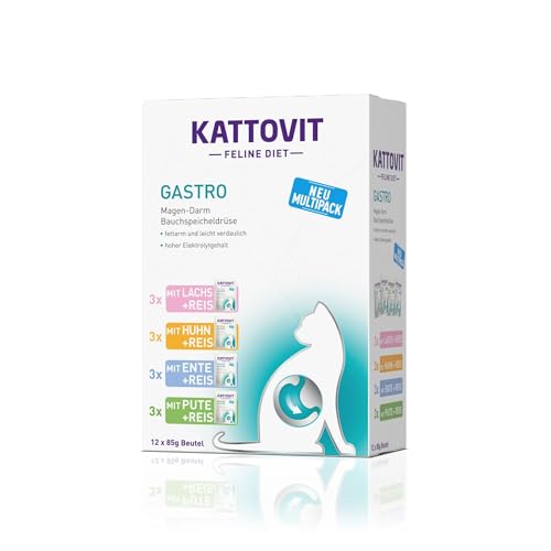 KATTOVIT - Gastro Multipack Nassfutter für Katzen | Katzennassfutter zur Unterstützung des Magen-Darm-Systems | Diät-Alleinfuttermittel im Frischebeutel für ausgewachsene Katzen | 12 x 85g KATTOVIT - Gastro Multipack Nassfutter für Katzen | Katzennassfutter zur Unterstützung des Magen-Darm-Systems | Diät-Alleinfuttermittel im Frischebeutel für ausgewachsene Katzen | 12 x 85g von Kattovit