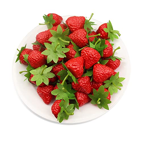 20 Stück Künstliche Erdbeeren Lebensechte Früchte Kunststoff Erdbeeren Rot Erdbeere Deko Fotografie Requisite Zuhause Küche Party Ornament von Katutude