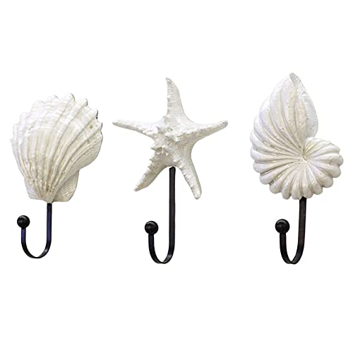 3PCS Sea Shell Wandhaken, Vintage Kleiderhaken in Muscheloptik, Wandhaken mit Seesterne-Muschel-Motiv Handtuchhaken aus Harz, Maritime Wand Deko, Kleiderhaken für Heimdekoration von Katutude