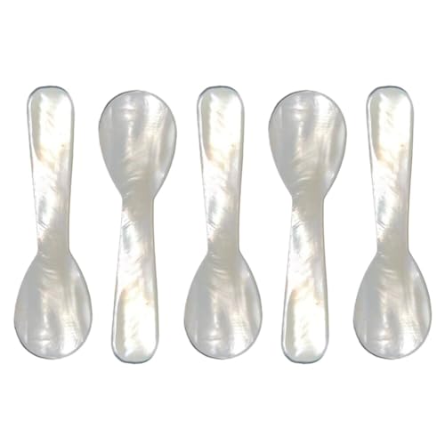 5er-Set Tisch-Suppenlöffel Kaffeelöffel Perlmutt-Kaviarlöffel Eislöffel Eierlöffel Fluss-Perlmutt kleiner Dessertlöffel für Kaviar-Kaffeesuppe von Katutude