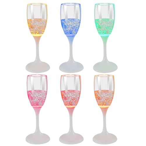 6 Stücke Wiederverwendbare Sektflöten aus Kunststoff LED Trinkglas Untersetzer LED beleuchtete Kelchgläser Cocktailgläser Sektgläser für Hochzeitsfeiern Weihnachten von Katutude