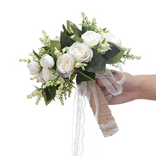 Hochzeit Blumenstrauß Hochzeitsstrauß, Künstliche Rose Blumen Rosenstrauß Bouquet Deko Braut Hochzeitsstrauß Brautjungfern Blumensträusse für Hausgarten Party Hochzeitsdekoration von Katutude