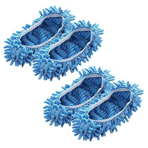 Katutude 2 Paar Bodenwischer Mop-Pantoffeln Mikrofaser Staubmopp Hausschuhe Putzschuhe Bodenreiniger Staubmopp Schuhe Schuhabdeckung für Frauen Mann (Blau) von Katutude