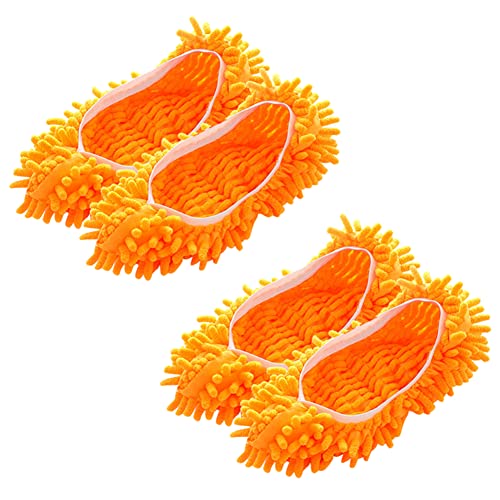 Katutude 2 Paar Bodenwischer Mop-Pantoffeln Mikrofaser Staubmopp Hausschuhe Putzschuhe Bodenreiniger Staubmopp Schuhe Schuhabdeckung für Frauen Mann (Orange) von Katutude