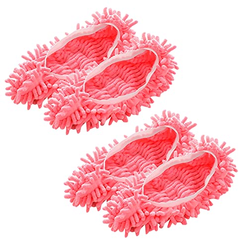 Katutude 2 Paar Bodenwischer Mop-Pantoffeln Mikrofaser Staubmopp Hausschuhe Putzschuhe Bodenreiniger Staubmopp Schuhe Schuhabdeckung für Frauen Mann (Rosa) von Katutude