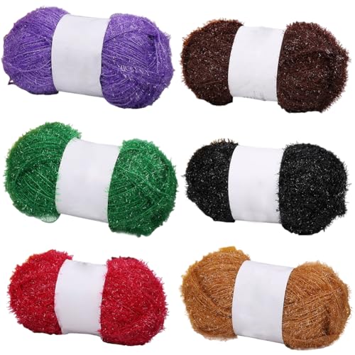 Katutude Glitzerndes Schrubbgarn für Geschirrtücher, metallisches Schrubby-Polyester-Garn, Häkelgarn, Strickgarn, schnell trocknend, Weben, Geschirrtücher, Garn, verschiedene Farben, 50 g/Knäuel, 6 von Katutude