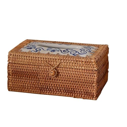 Katutude Taschentuch-Box, Kosmetiktücherbox aus Rattan, Dekorativer Gewebter Tissue Cover Halter, Taschentuchspender, Servietten-Aufbewahrungsbox für Wohnzimmer Esszimmer Büro von Katutude