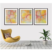 Pastell Abstrakt Triptychon Extra Große Giclee Leinwand Wandkunst von KatyaFineArt