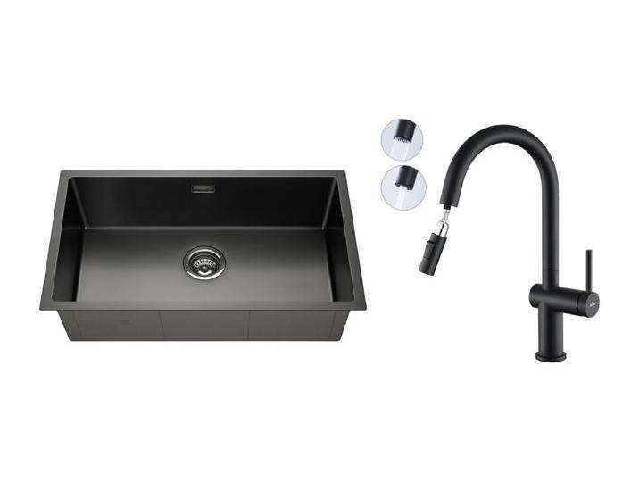 1 Becken Küchenspüle 74*44*20CM, Gebürsteter Edelstahl mit Siphon und Überlauf + Ausziehbarer Küchenarmatur mit Zwei Funktionen, Schwarz 1 Becken Küchenspüle 74*44*20CM, Gebürsteter Edelstahl mit Siphon und Überlauf + Ausziehbarer Küchenarmatur mit Zwei Funktionen, Schwarz von Kauf-Unique Marketplace