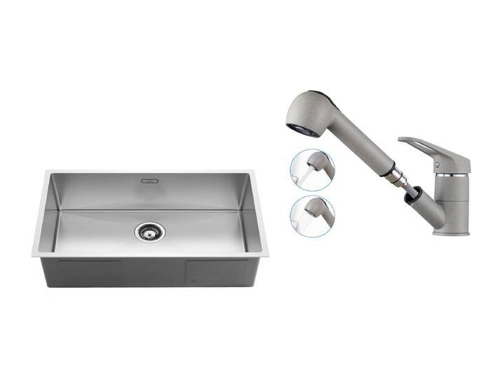1 Becken Küchenspüle 74*44*20CM 304 Edelstahl, mit Siphon und Überlauf + Küchenarmatur mit ausziehbarer Brause 2 Düsen, Kalt- und Warmwasser, Grau 1 Becken Küchenspüle 74*44*20CM 304 Edelstahl, mit Siphon und Überlauf + Küchenarmatur mit ausziehbarer Brause 2 Düsen, Kalt- und Warmwasser, Grau von Kauf-Unique Marketplace