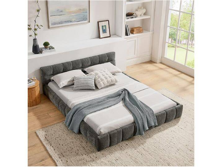 160 x 200 cm Doppelbett - Erwachsenenbett mit weichem Kopfteil - Chenille grau - Matratze nicht enthalten von Kauf-Unique Marketplace