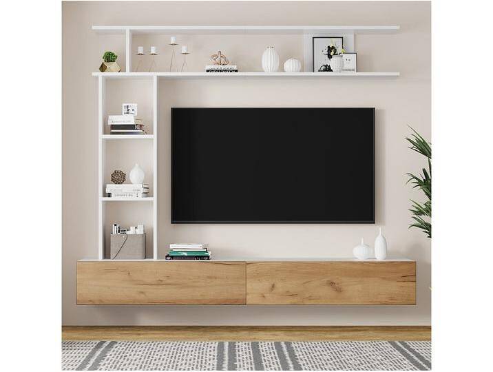 180*35*22.5cm TV Wohnwand-set mit Vitrinen,Mediawand inkl.TV-Board, Standregal und Wandregal,TV Wohnzimmermöbel-Set,TV-Schrank, stehend&hängend 180*35*22.5cm TV Wohnwand-set mit Vitrinen,Mediawand inkl.TV-Board, Standregal und Wandregal,TV Wohnzimmermöbel-Set,TV-Schrank, stehend&hängend von Kauf-Unique Marketplace
