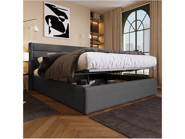 180 x 200 cm Stauraumbett – Doppelbett mit Metalllattenrost – Graues Leinen 180 x 200 cm Stauraumbett – Doppelbett mit Metalllattenrost – Graues Leinen von Kauf-Unique Marketplace